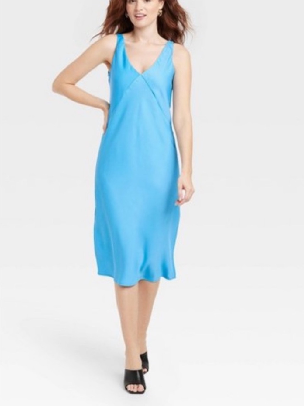 A new day Bright Blue V-Neck Midi Slip Dress